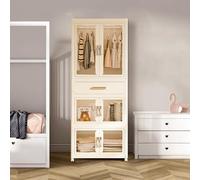 MU TU HD Armario portátil grande para niños, armario de ropa infantil con puertas y cajones, organizador plegable de disfraces de bebé, armario de almacenamiento de plástico con barra para colgar