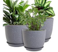 MUAEEOK Macetas de 25/23/20 cm, juego de 3 macetas decorativas modernas de plástico con agujeros de drenaje y platillos para plantas de interior, flores de interior (motas grises)