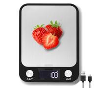 Muaket Bascula Cocina Digital Recargable, 1 g/10 kg Plataforma Grande Electrónica Báscula Alimentos con 7 Unidades y Función de TARA, Balanza para Cocinar y Hornear con Botón Táctil y Pilas