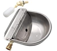 MUALROUS Bebedero de acero inoxidable para animales con tapón de drenaje, 1 cuenco con válvula, 1 accesorios de latón, cuenco para agua flotante automático para perros, ganado