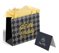 MuAnGlleeB 1 bolsa grande de regalo de cumpleaños de 13 pulgadas con tarjeta y papel de seda, bolsa de regalo de feliz cumpleaños para mujeres y hombres, bolsas de regalo de fiesta con asas