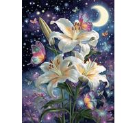 Muaor Paint by Numbers for Adults Frameless Moon Lily Butterfly,Adult paint by numbers Canvas Kits 30x40cm,DIY Hand Painted Oil Painting Kit with 3 Brushes and Acrylic Paint,Home Decor