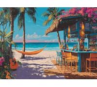 Muaor Paint by Numbers for Adults with Frame Beach Bar Sea,Adult paint by numbers Canvas Kits 50x65cm,DIY Hand Painted Oil Painting Kit with 3 Brushes and Acrylic Paint,Home Decor