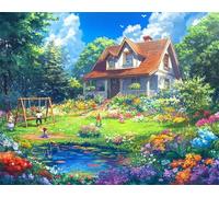 Muaor Paint by Numbers for Adults with Frame Beautiful House Garden,Adult paint by numbers Canvas Kits 60x90cm,DIY Hand Painted Oil Painting Kit with 3 Brushes and Acrylic Paint,Home Decor