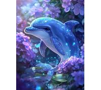 Muaor Paint by Numbers for Adults with Frame Dolphin Hydrangea Flower,Adult paint by numbers Canvas Kits 50x65cm,DIY Hand Painted Oil Painting Kit with 3 Brushes and Acrylic Paint,Home Decor