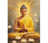Muaor Paint by Numbers for Adults with Frame Golden Buddha Lotus,Adult paint by numbers Canvas Kits 60x90cm,DIY Hand Painted Oil Painting Kit with 3 Brushes and Acrylic Paint,Home Decor
