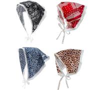 Muaquata 4 paquetes de pañuelos de algodón con ribete de encaje floral para mujer, pañuelos triangulares para la cabeza, Negro, azul, rojo, marrón B, 1 Count (Pack of 4)