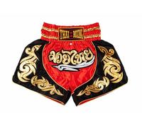 MUAY NATION Pantalones Cortos de Muay Thai para Hombres y Mujeres, Corte Ajustado, Shorts de Boxeo MMA para Entrenamiento, Ropa de Kickboxing (FR/ES, Letras, L, Regular, Regular, Rojo)