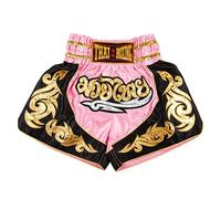 MUAY NATION Pantalones Cortos de Muay Thai para Hombres y Mujeres, Corte Ajustado, Shorts de Boxeo MMA para Entrenamiento, Ropa de Kickboxing (FR/ES, Letras, XXL, Regular, Regular, Rosa)