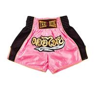 MUAY NATION Pantalones Cortos de Muay Thai para Hombres y Mujeres, Corte Ajustado, Shorts de Boxeo MMA para Entrenamiento, Ropa de Kickboxing (FR/ES, Letras, L, Regular, Regular, Rosa Clásica)