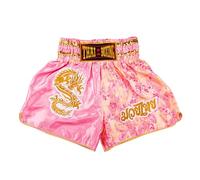 MUAY NATION Pantalones Cortos de Muay Thai para Hombres y Mujeres, Corte Ajustado, Shorts de Boxeo MMA para Entrenamiento, Ropa de Kickboxing (FR/ES, Letras, XL, Regular, Regular, Dragón Rosa)
