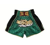 MUAY NATION Pantalones Cortos de Muay Thai para Hombres y Mujeres, Corte Ajustado, Shorts de Boxeo MMA para Entrenamiento, Ropa de Kickboxing (FR/ES, Letras, XXL, Regular, Regular, Verde Clásico)