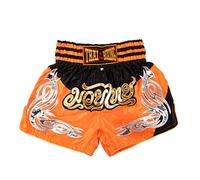 MUAY NATION Pantalones Cortos de Muay Thai para Hombres y Mujeres, Corte Ajustado, Shorts de Boxeo MMA para Entrenamiento, Ropa de Kickboxing (FR/ES, Letras, L, Regular, Regular, PRM Naranja/Negro)