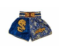 MUAY NATION Pantalones Cortos de Muay Thai para Hombres y Mujeres, Corte Ajustado, Shorts de Boxeo MMA para Entrenamiento, Ropa de Kickboxing (FR/ES, Letras, XL, Regular, Regular, Dragón Azul)