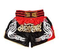 MUAY NATION Pantalones Cortos de Muay Thai para Hombres y Mujeres, Corte Ajustado, Shorts de Boxeo MMA para Entrenamiento, Ropa de Kickboxing (FR/ES, Letras, XL, Regular, Regular, PRM Rojo/Negro)