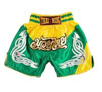MUAY NATION Pantalones Cortos de Muay Thai para Niños (2 Años - 12 Años) Niñas Niños Pantalones de Boxeo para Kickboxing MMA Artes Marciales (FR/ES, Edad, 9 años, 12 años, Regular, PRM Amarillo/Verde)