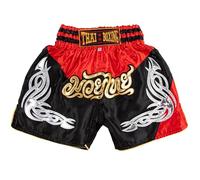 MUAY NATION Pantalones Cortos de Muay Thai para Niños (2 Años - 12 Años) Niñas Niños Pantalones de Boxeo para Kickboxing MMA Artes Marciales (FR/ES, Edad, 4 años, 6 años, Regular, PRM Rojo/Negro)