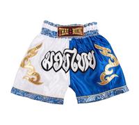 MUAY NATION Pantalones Cortos de Muay Thai para Niños (2 Años - 12 Años) Niñas Niños Pantalones de Boxeo para Kickboxing MMA Artes Marciales (FR/ES, Edad, 2 años, 3 años, Regular, Blanco/Azul)