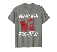 Muay Thai Fighter Boxeo Artes Marciales Hobby Camiseta, Hombre, Verde Militar Jaspeado, L