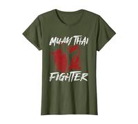 Muay Thai Fighter Boxeo Artes Marciales Hobby Camiseta, Mujer, Verde Oliva, M