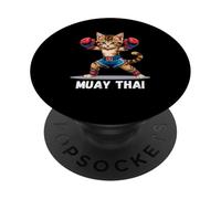 Muay Thai Gatito Amante Gato Artista Marcial Boxeo Tailandés PopSockets PopGrip Adhesivo