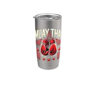 Muay Thai Vintage Fighter - Kickboxing Training Design Vaso térmico de acero inoxidable de doble pared