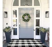 MUBIN - Alfombra de algodón a Cuadros, y Negro, 69,85 x 109,22 cm, Tejida Mano, para Interior o Exterior, Felpudo Bienvenida Multicapa, Lavable Porche Delantero, Cocina, Granja, Entrada