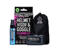 Muc-Off Kit de Limpieza de Casco, Visera y Gafas, Incluye 30 ml Antibacteriano, Aerosol de Limpieza Biodegradable y paño de Microfibra