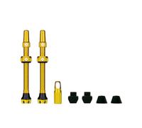 Muc-Off Set de Válvula Presta para Tubeless, Dorado, 44 mm - Válvula de Bicicleta Sin Fugas Con Herramienta de Extracción de Núcleo de Válvula Integrada