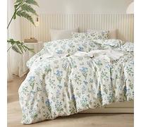 Mucalis Juego de Funda de edredón con Estampado Floral Blanco, tamaño King, 100% algodón, diseño Floral botánico, Flores Azules botánicas, Juego de Ropa de Cama de jardín de 3 Piezas, Cierre de