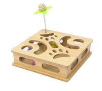 MUCAOL Caja de juguetes interactiva de madera para gatos, juguete de caza para interiores para estimular la energía y los instintos de tu gato (Burlywood)