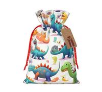 Muchas bolsas de regalo de Navidad con diseño de dinosaurios de dibujos animados de colores, versátiles con cordón, perfectas para vacaciones y ocasiones especiales
