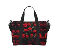 Muchas bolsas de viaje versátiles con estampado de rosas rojas para mujer, espaciosas bolsas de lona para viajes, bolsas de gimnasio para hombres, Negro -, Talla única