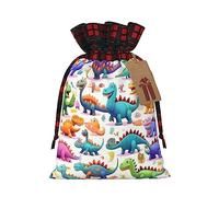 Muchas coloridas bolsas de cordón con estampado de dinosaurios de dibujos animados, bolsas de regalo de Navidad, bolsas de regalo de fiesta