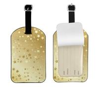 Muchas estrellas doradas sin costuras,Etiquetas de equipaje de cuero sintético con nombre, etiquetas de viaje duraderas, 2 unidades