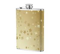 Muchas estrellas doradas sin costuras,Frasco de acero inoxidable 304 de 8 oz con funda de cuero sintético, frasco de bolsillo para licor plano para exteriores