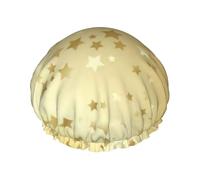 Muchas estrellas doradas sin costuras,Gorro de ducha, gorro de noche, gorro de baño elástico impermeable de doble capa, reutilizable para el cabello.