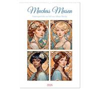 Muchas Musen (Wandkalender 2026 DIN A2 hoch), CALVENDO Monatskalender: Schöne Frauen wie von Alfons Mucha gemalt