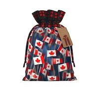 Muchas pequeñas banderas canadienses imprimen celosía bolsas con cordón, bolsas de regalo de Navidad, bolsas de regalo de fiesta