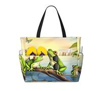 Muchas ranas cantan en las ramas. Bolsas de playa para mujer. Bolsa de playa grande, impermeable y resistente a la arena. Bolsa de piscina. Bolsas de mano ligeras con cremallera para gimnasio, viajes