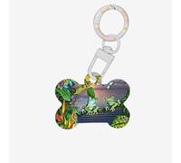 Muchas ranas cantan en las ramas de verano, mariposas, lago, agua, impresión, 1 pieza, diseño de hueso de perro, etiqueta de identificación de doble cara con llavero para mascotas