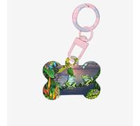 Muchas ranas cantan en las ramas de verano, mariposas, lago, agua, impresión, 1 pieza, diseño de hueso de perro, etiqueta de identificación de doble cara con llavero para mascotas