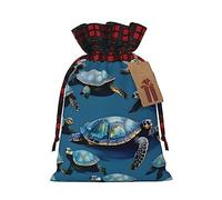 Muchas tortugas marinas-azul impresión celosía cordón bolsas, bolsas de regalo de Navidad, bolsas de regalo de Navidad, bolsa de recuerdo de fiesta