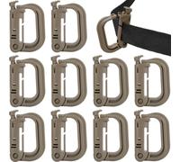 MUCHER 10 mosquetones tácticos Molle multiusos con anilla en D, hebilla de plástico, mosquetón táctico para colgar correas Molle (caqui)