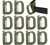 MUCHER Molle Mosquetón multiusos con hebilla de plástico en D, gancho táctico para sujetar correas Molle (verde), paquete de 10
