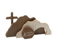 MuchLuckystar Decoración de escena de Pascua de madera, figura de Cristo resucitado con tumba vacía y cruz, estatua religiosa de boj para el hogar, jardín, mesa