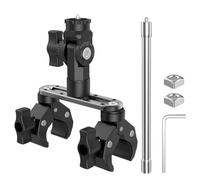 MuchLuckystar Soporte de abrazadera de cangrejo de doble cabeza con brazo ajustable para DJI para osmo Action 6/Insta360 X5, soporte de aleación de aluminio para manillar de motocicleta, color negro