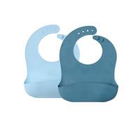 muchmellow - Set de 2 Baberos de Silicona Suaves para Blw MADE in ITALY, con Recogemigas, Impermeables, Antimanchas, Ajustables, Sin Plástico, Sin BPA, Apto para Lavavajillas (azul Claro + azul)