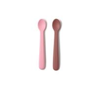 Muchmellow - Set de 2 Cucharas Silicona Bebé MADE in ITALY para Blw con Estuche de Viaje, Ergonómicas, Sin Plástico, Sin BPA, Apto para Lavavajillas (rosa + rojo)