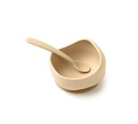 Muchmellow - Set de Alimentación de 2 Piezas, Made in Italy, Bol con Ventosa Antivuelco, Cuchara Ergonómica, sin Plástico, sin BPA, Lavavajillas (Beige)